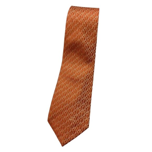 CELINE Men's 100% Silk Necktie LUXURY Tie Orange Gold Chain  Logo W:3.7" EUC - Picture 1 of 4